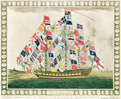 Ein Königsschiff mit den Farben verschiedener Nationen geschmückt, 6. Oktober 1794 von English School